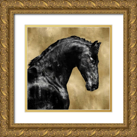 Black Stallion on Gold Gold Ornate Wood Framed Art Print with Double Matting by Rose, Martin