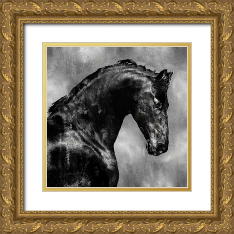 Black Stallion on Silver Gold Ornate Wood Framed Art Print with Double Matting by Rose, Martin