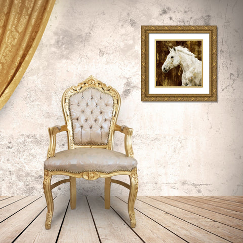 White Stallion Gold Ornate Wood Framed Art Print with Double Matting by Rose, Martin