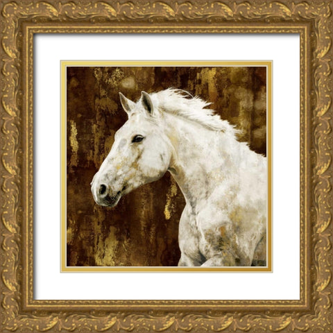White Stallion Gold Ornate Wood Framed Art Print with Double Matting by Rose, Martin