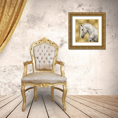 White Stallion on Gold Gold Ornate Wood Framed Art Print with Double Matting by Rose, Martin