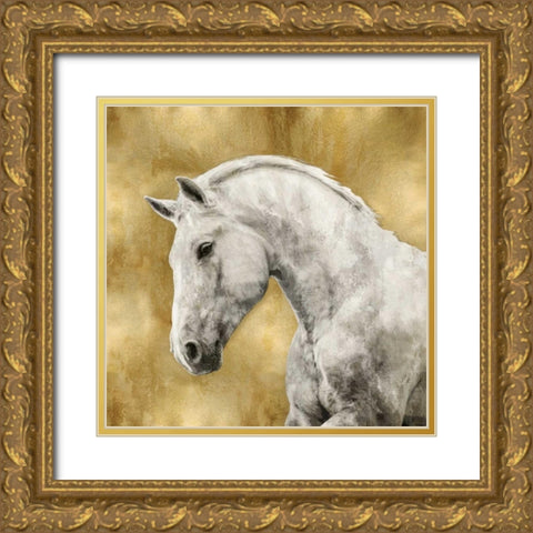 White Stallion on Gold Gold Ornate Wood Framed Art Print with Double Matting by Rose, Martin