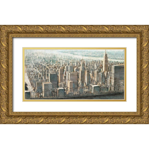 City View of Manhattan Gold Ornate Wood Framed Art Print with Double Matting by Daniels, Matthew