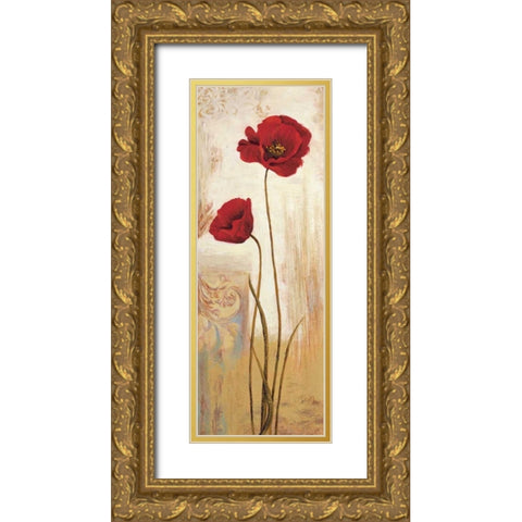 Panneau coquelicots Gold Ornate Wood Framed Art Print with Double Matting by Besson, Nathalie