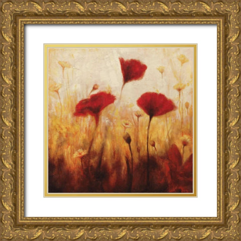 Poppies and Daisies I Gold Ornate Wood Framed Art Print with Double Matting by Carter, Natalie