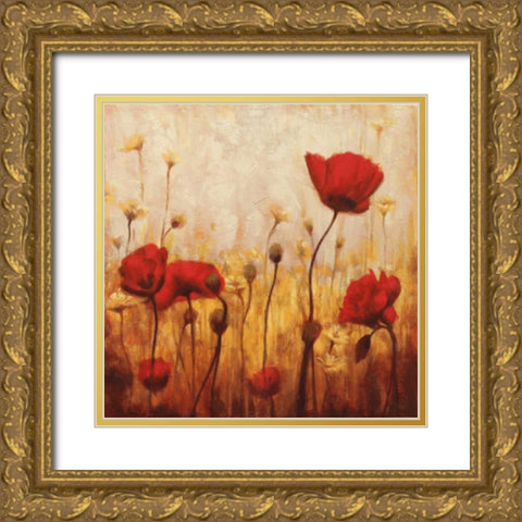 Poppies and Daisies II Gold Ornate Wood Framed Art Print with Double Matting by Carter, Natalie