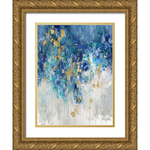 Cascading Blues II Gold Ornate Wood Framed Art Print with Double Matting by Robbins, Nikki