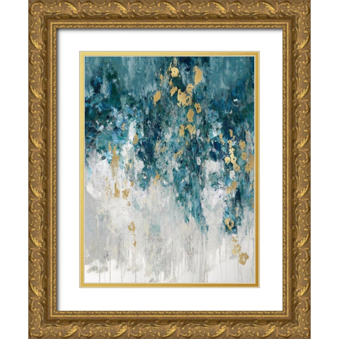 Cascading Cerulian Gold Ornate Wood Framed Art Print with Double Matting by Robbins, Nikki