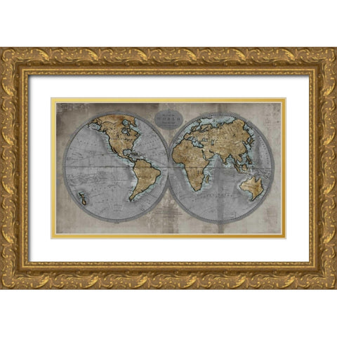 Map of the World Gold Ornate Wood Framed Art Print with Double Matting by Brennan, Russell