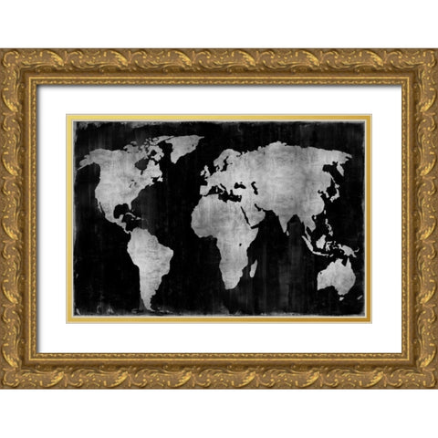 The World - Silver on Black Gold Ornate Wood Framed Art Print with Double Matting by Brennan, Russell