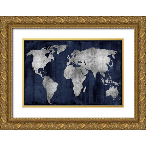 The World - Silver on Blue Gold Ornate Wood Framed Art Print with Double Matting by Brennan, Russell