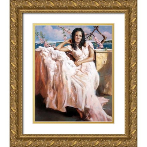 Girl Napoli Gold Ornate Wood Framed Art Print with Double Matting by Di Scenza, Ron