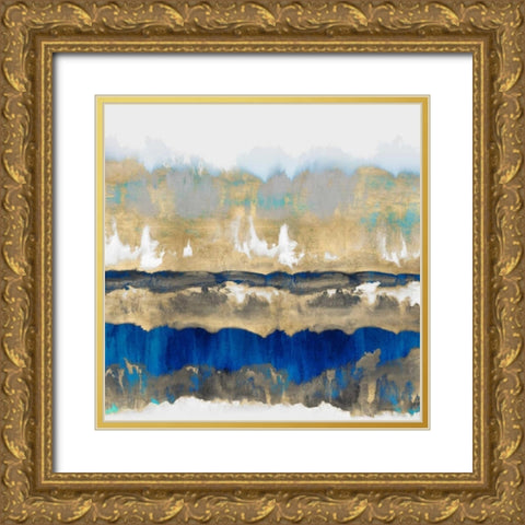 Gradations in Blue and Gold Gold Ornate Wood Framed Art Print with Double Matting by Springer, Rachel