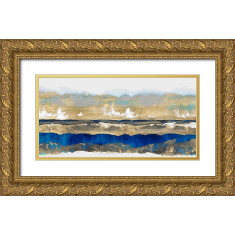 Strata in Blue and Gold Gold Ornate Wood Framed Art Print with Double Matting by Springer, Rachel
