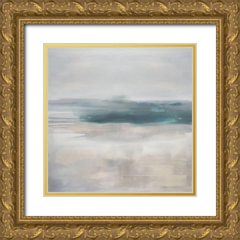 Pause in Aqua Gold Ornate Wood Framed Art Print with Double Matting by Springer, Rachel