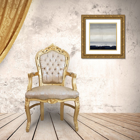 Blue Strokes Gold Ornate Wood Framed Art Print with Double Matting by Springer, Rachel