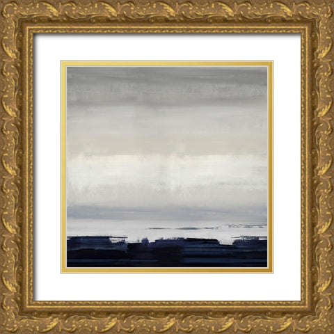 Blue Strokes Gold Ornate Wood Framed Art Print with Double Matting by Springer, Rachel