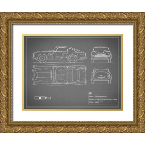 Aston DB4 -Grey Gold Ornate Wood Framed Art Print with Double Matting by Rogan, Mark