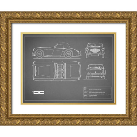 Austin-Healey 100-Grey Gold Ornate Wood Framed Art Print with Double Matting by Rogan, Mark