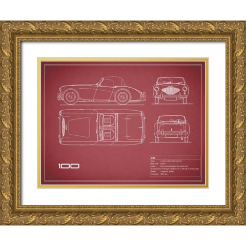 Austin-Healey 100-Maroon Gold Ornate Wood Framed Art Print with Double Matting by Rogan, Mark