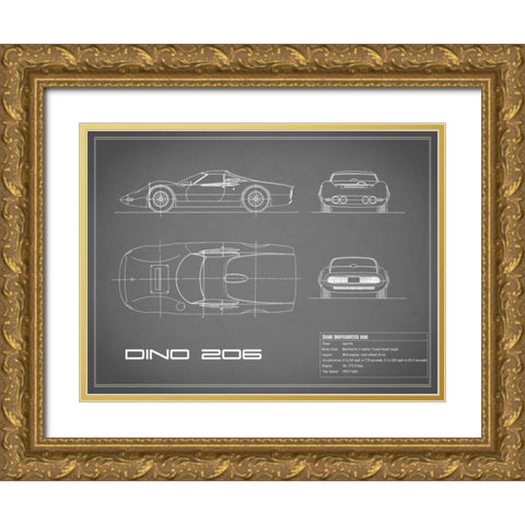 Ferrari Dino 206 1965-Grey Gold Ornate Wood Framed Art Print with Double Matting by Rogan, Mark