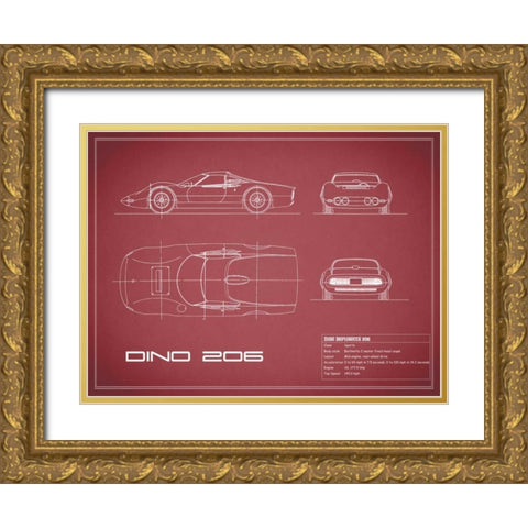 Ferrari Dino 206 1965-Maroon Gold Ornate Wood Framed Art Print with Double Matting by Rogan, Mark