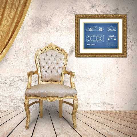 Ferrari Enzo-Blue Gold Ornate Wood Framed Art Print with Double Matting by Rogan, Mark