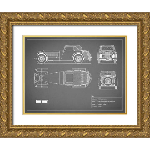 Jaguar SS1-Grey Gold Ornate Wood Framed Art Print with Double Matting by Rogan, Mark