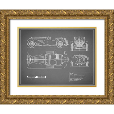 Jaguar SS-100-Grey Gold Ornate Wood Framed Art Print with Double Matting by Rogan, Mark