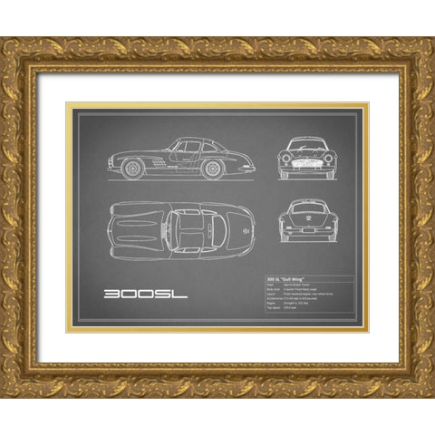 Mercedes 300SL Gullwing-Grey Gold Ornate Wood Framed Art Print with Double Matting by Rogan, Mark