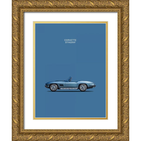 Corvette Stingray 1967 Blue Gold Ornate Wood Framed Art Print with Double Matting by Rogan, Mark