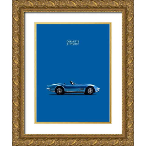 Corvette Stingray Blue Gold Ornate Wood Framed Art Print with Double Matting by Rogan, Mark
