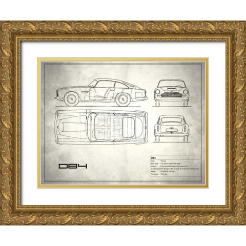 Aston DB4 White Gold Ornate Wood Framed Art Print with Double Matting by Rogan, Mark