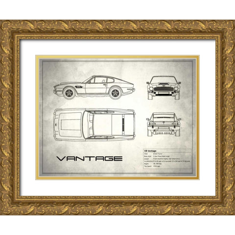 Aston V8 Vantage White Gold Ornate Wood Framed Art Print with Double Matting by Rogan, Mark