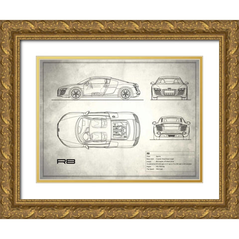Audi R8 V10 White Gold Ornate Wood Framed Art Print with Double Matting by Rogan, Mark