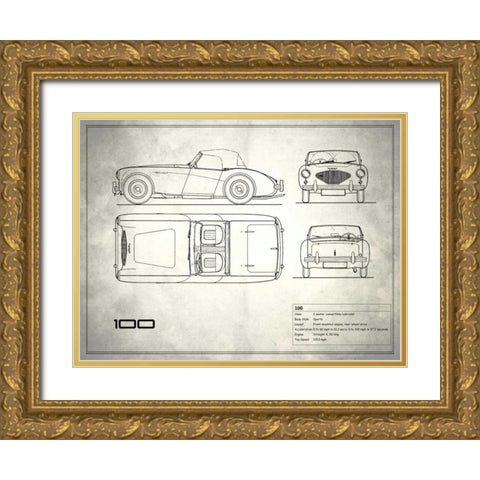 Austin-Healey 100 White Gold Ornate Wood Framed Art Print with Double Matting by Rogan, Mark