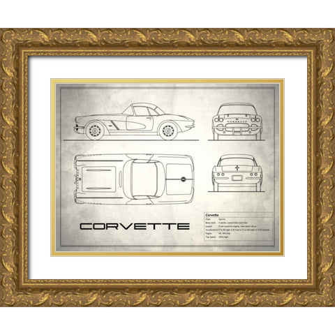 Corvette 33BHP White Gold Ornate Wood Framed Art Print with Double Matting by Rogan, Mark