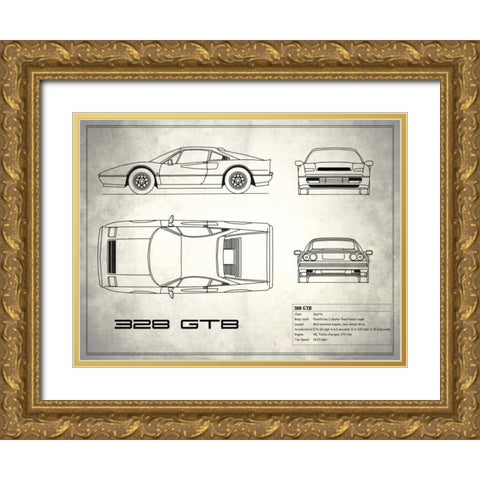 Ferrari 328-GTB White Gold Ornate Wood Framed Art Print with Double Matting by Rogan, Mark