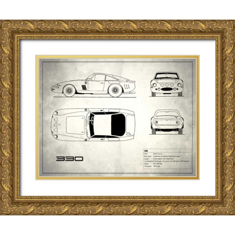 Ferrari 330 White Gold Ornate Wood Framed Art Print with Double Matting by Rogan, Mark