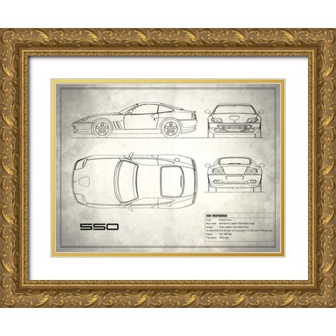 Ferrari 550 White Gold Ornate Wood Framed Art Print with Double Matting by Rogan, Mark