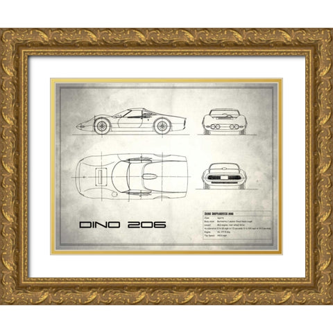 Ferrari Dino206 1965 White Gold Ornate Wood Framed Art Print with Double Matting by Rogan, Mark