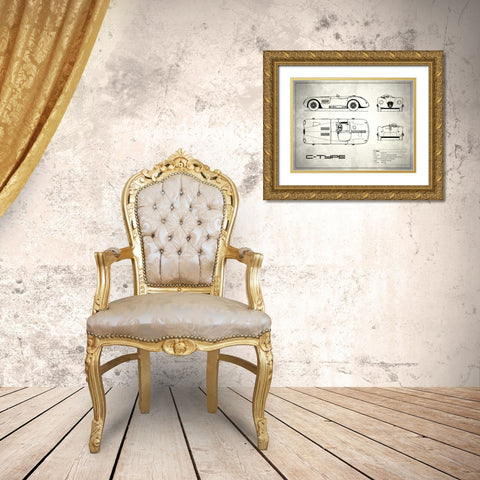 Jaguar C-Type White Gold Ornate Wood Framed Art Print with Double Matting by Rogan, Mark