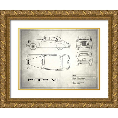 Jaguar Mk VII White Gold Ornate Wood Framed Art Print with Double Matting by Rogan, Mark