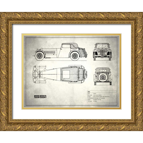 Jaguar SS-100 White Gold Ornate Wood Framed Art Print with Double Matting by Rogan, Mark