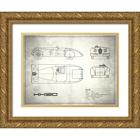 Jaguar XK-120 White Gold Ornate Wood Framed Art Print with Double Matting by Rogan, Mark