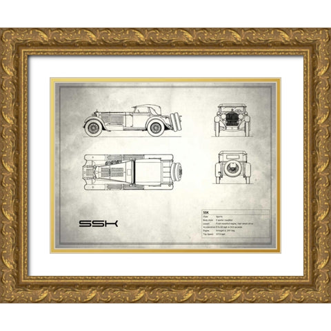 Mercedes SSK White Gold Ornate Wood Framed Art Print with Double Matting by Rogan, Mark