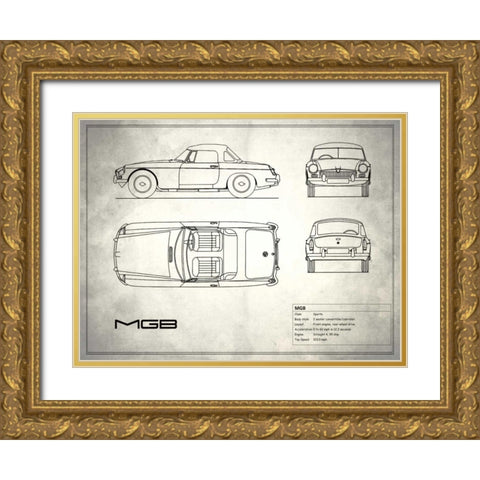MG MGB White Gold Ornate Wood Framed Art Print with Double Matting by Rogan, Mark