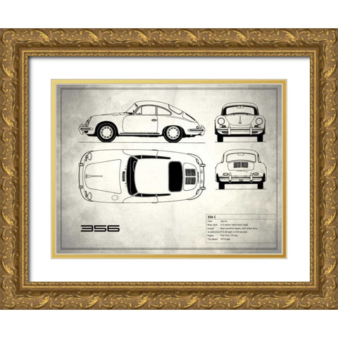 Porsche 356C White Gold Ornate Wood Framed Art Print with Double Matting by Rogan, Mark