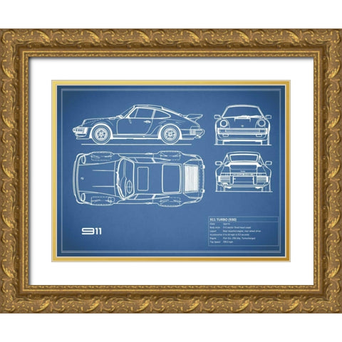 Porsche 911-Turbo 1977 Red Gold Ornate Wood Framed Art Print with Double Matting by Rogan, Mark