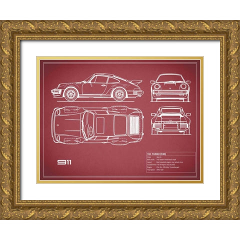 Porsche 911-Turbo 1977 White Gold Ornate Wood Framed Art Print with Double Matting by Rogan, Mark